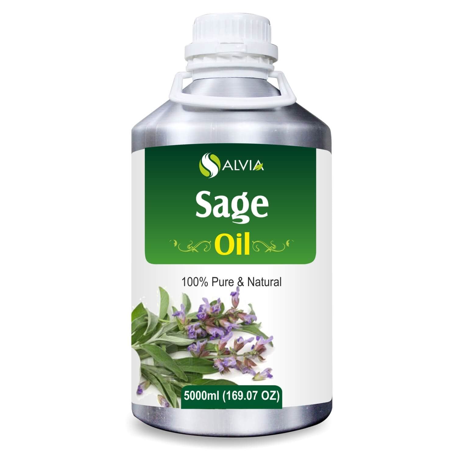 Salvia Natural Essential Oils 5000ml Sage Oil (Salvia Officnalis) Pure Essential Oil Pure Undiluted Therapeutic Grade Reduces Wrinkles, Soothes Skin Redness & Irritation, Eliminates Dandruff & More